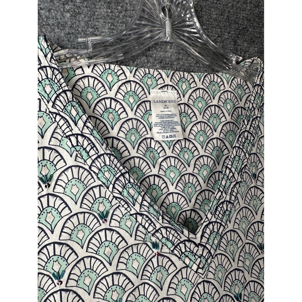 Lands End Womens Coastal Beaded Cotton Tunic Top Teal M 10-12 Beach Coverup - Picture 8 of 11